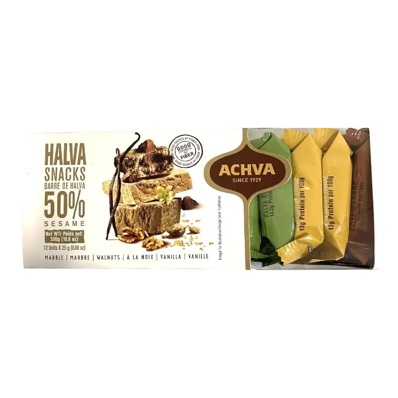 Achva Halva Snacks Marble with Walnuts & Vanilla – Sesame Halva Snack Bars