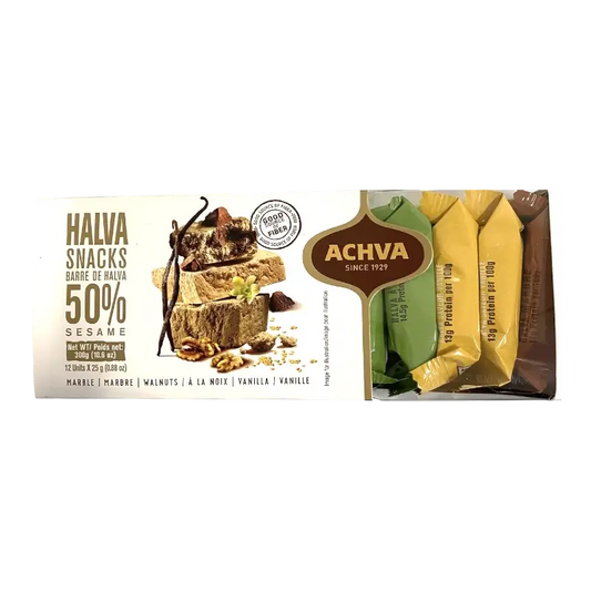 Achva Halva Snacks Marble with Walnuts & Vanilla – Sesame Halva Snack Bars