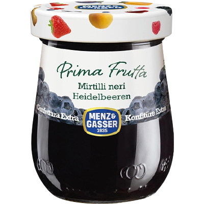 Menz&Gasser, First Fruit Black Blueberry Extra Jam, Made with High Quality IQF Fruit, Processed with Passion in Trentino-Südtirol, Naturally Gluten Free, Vegan, 1 Jar 340 g