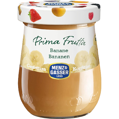 Menz&Gasser, First Fruit Banana Jam, with 50% Fruit, Made with High Quality IQF Fruit, Processed with Passion in Trentino-Südtirol, Naturally Gluten Free, Vegan