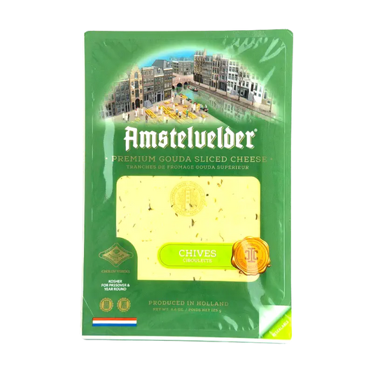 Amstelvelder Kosher Gouda Cheese Slices with Chives Dairy Product 125g